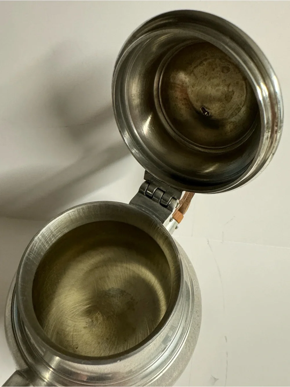 1960s Williamsburg Restoration Pewter Teapot by Kirk Stieff with Wood Handle